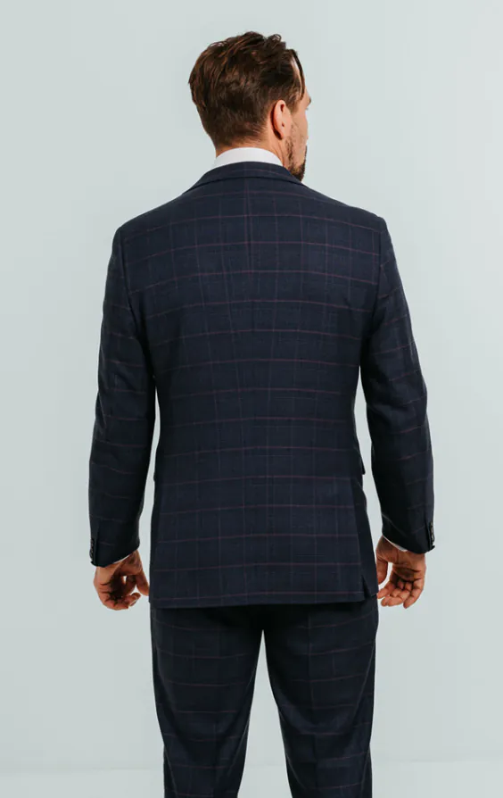 Veste de costume bleu marine à carreaux rose - photo 1 Veste de costume bleu marine à carreaux rose - photo 1