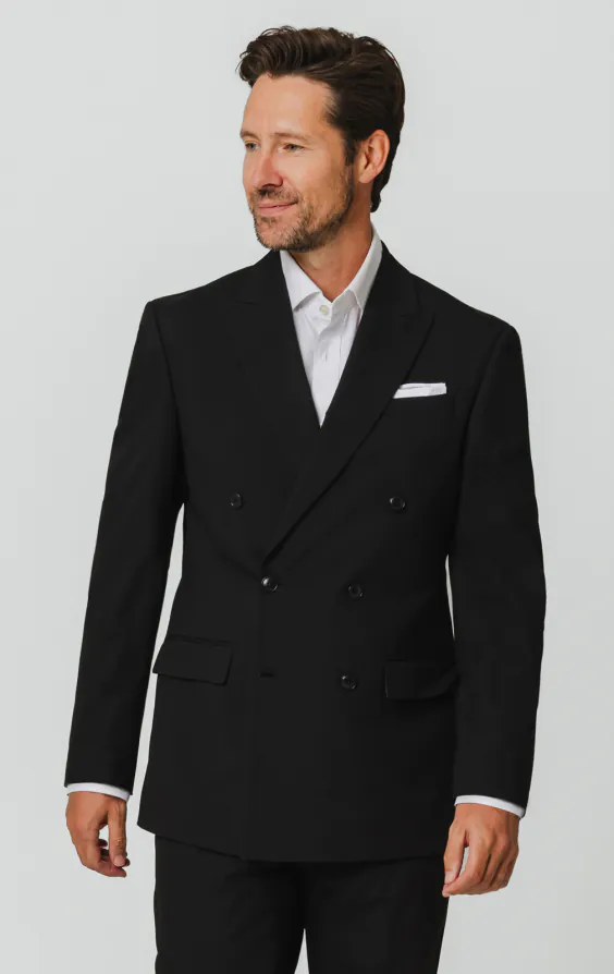 Veste de costume croisé noir revers en pointe Veste de costume croisé noir revers en pointe
