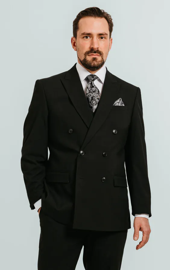 Veste de costume croisé noir revers en pointe Veste de costume croisé noir revers en pointe