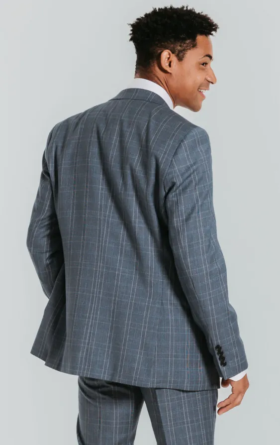 Veste de costume à carreaux bleu clair avec revers à pointe - photo 1