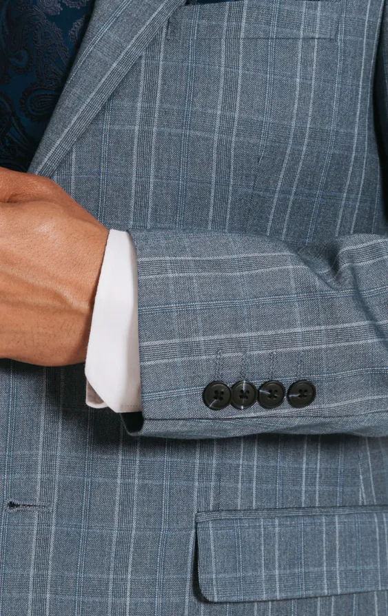 Veste de costume à carreaux bleu clair avec revers à pointe - photo 2