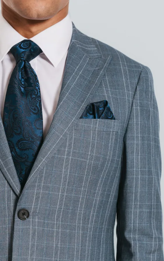 Veste de costume à carreaux bleu clair avec revers à pointe - photo 3