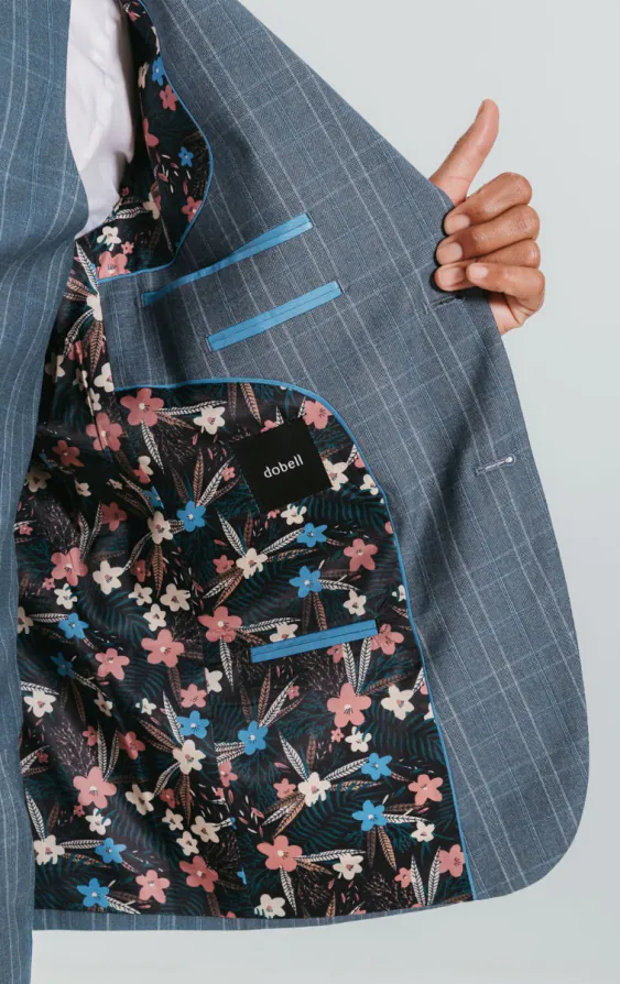Veste de costume à carreaux bleu clair avec revers à pointe - photo 4