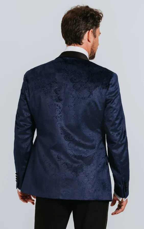 Veste de smoking en velour motif cachemire bleu marine - photo 1 Veste de smoking en velour motif cachemire bleu marine - photo 1
