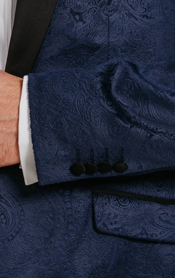 Veste de smoking en velour motif cachemire bleu marine - photo 2 Veste de smoking en velour motif cachemire bleu marine - photo 2