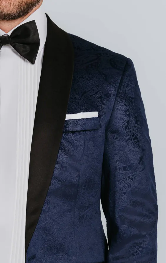 Veste de smoking en velour motif cachemire bleu marine - photo 3 Veste de smoking en velour motif cachemire bleu marine - photo 3