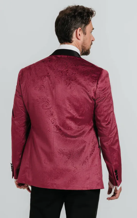 Veste de smoking en velour motif cachemire bordeaux - photo 1