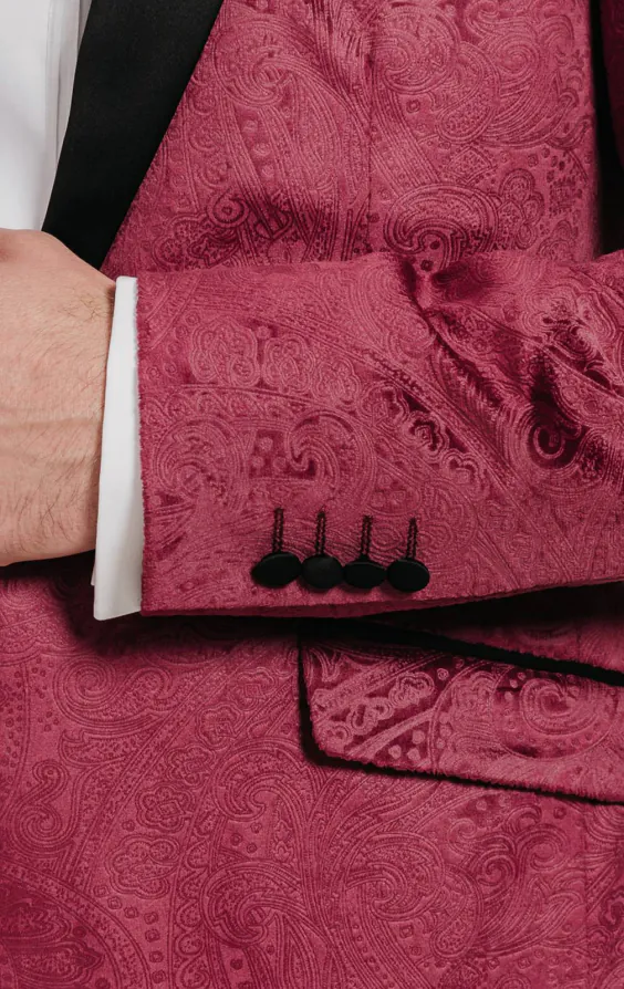 Veste de smoking en velour motif cachemire bordeaux - photo 2