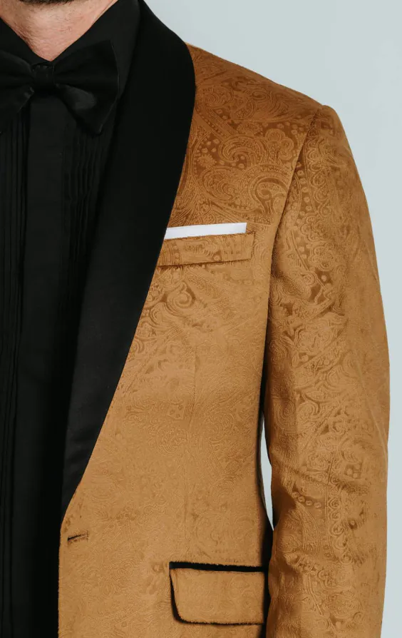 Veste de smoking en velour motif cachemire Or - photo 3
