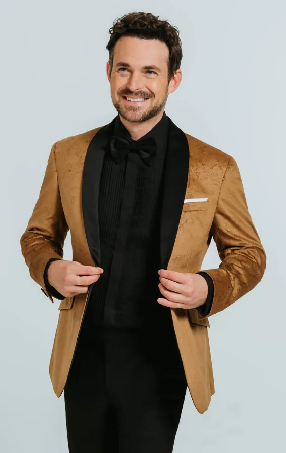 Veste de smoking en velour motif cachemire Or