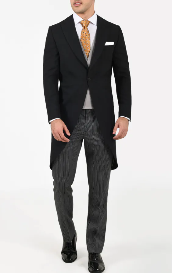 Costume de Cérémonie Herringbone Noir, 1 Bouton avec Pantalons Rayés - photo 2