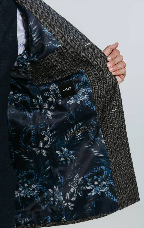 Dobell Pardessus Tweed Gris à Chevrons Finitions Velours - photo 5