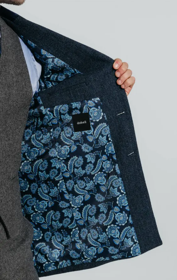 Pardessus tweed bleu marine à chevrons finitions cuir fauve - photo 6 Pardessus tweed bleu marine à chevrons finitions cuir fauve - photo 6