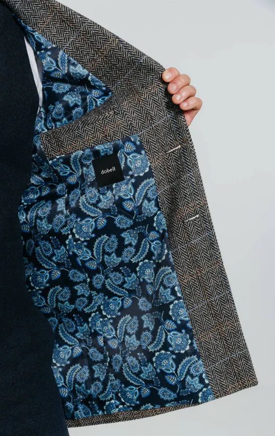 Manteau en laine mélangée à carreaux gris et bleus avec finitions en velours - photo 6 Manteau en laine mélangée à carreaux gris et bleus avec finitions en velours - photo 6