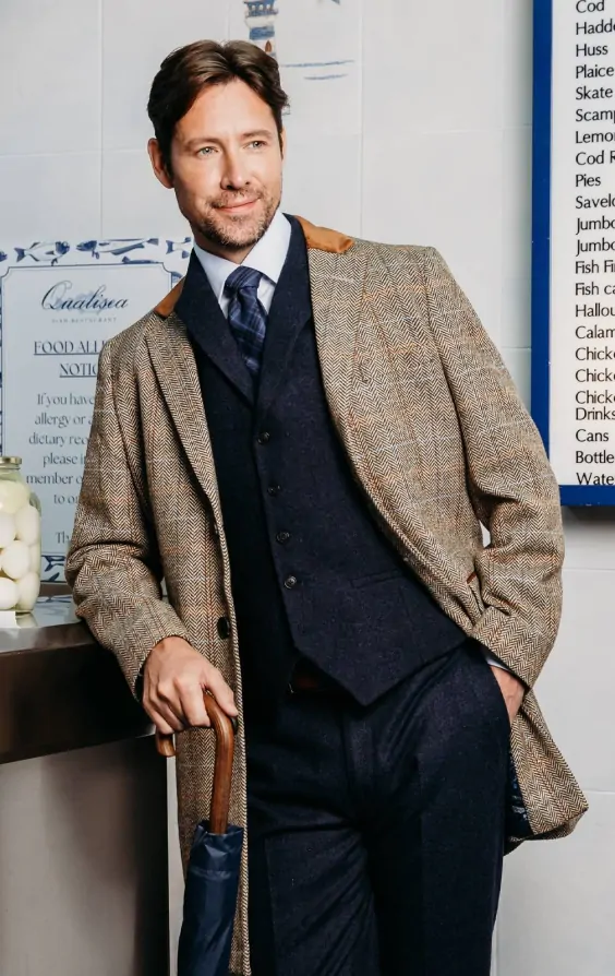 Manteau bleu et marron shop
