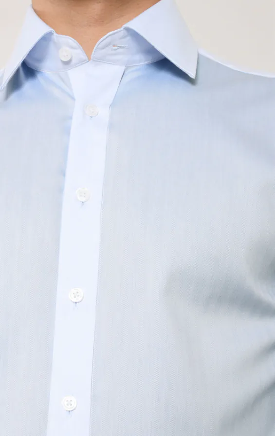 Bleu clair chemise à chevrons, 100% coton, facile d'entretien - photo 1