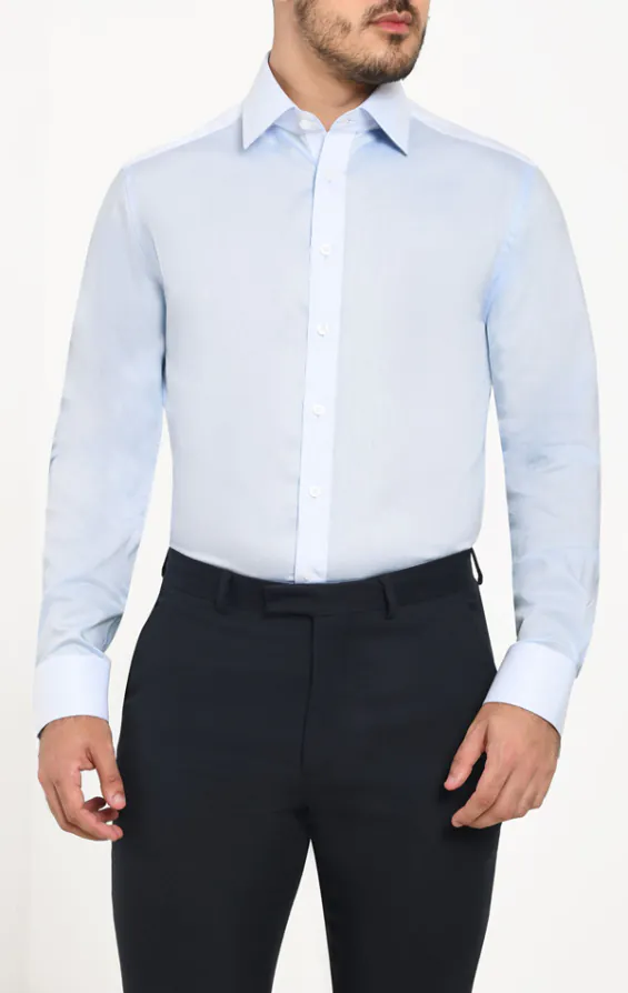 Bleu clair chemise à chevrons, 100% coton, facile d'entretien