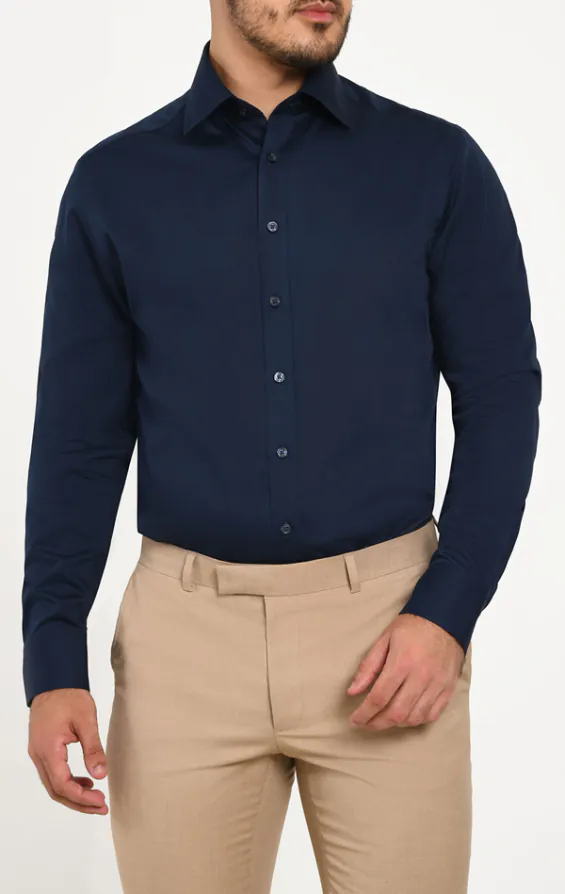 Marine chemise d'entretien facile en popeline,100% coton
