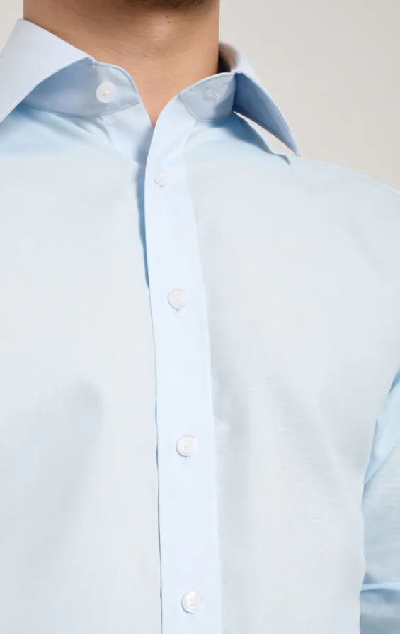 Bleu clair chemise d'entretien facile en popeline,100% coton - photo 1