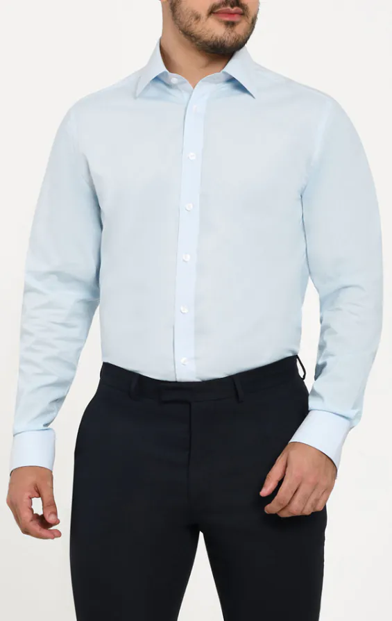 Bleu clair chemise d'entretien facile en popeline,100% coton
