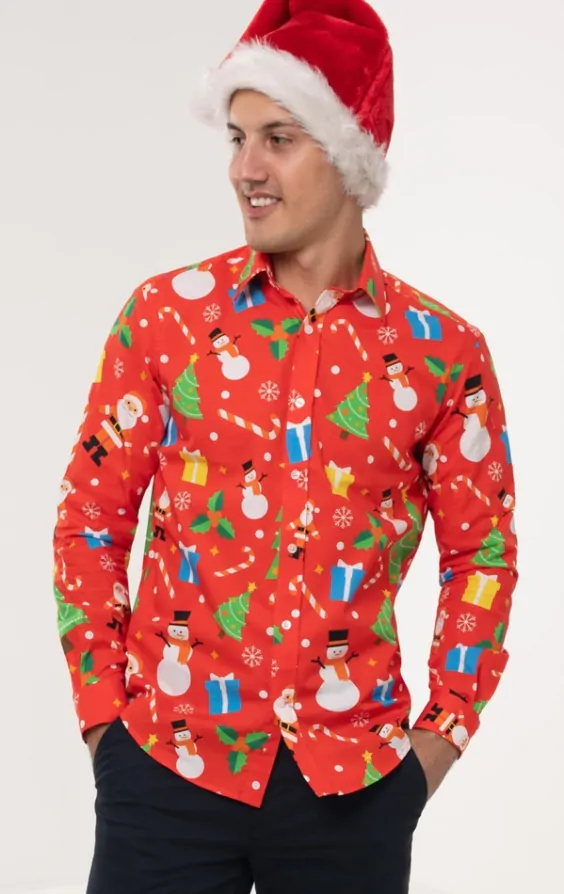 Dobell Chemise 100 Coton Rouge Motif Noel Dobell