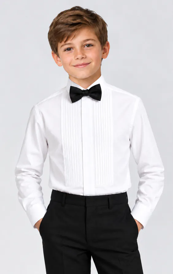 Chemise habillée, plissée devant, col standard, garçon Chemise habillée, plissée devant, col standard, garçon