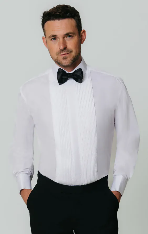 Chemise habillée, plissée devant, col standard