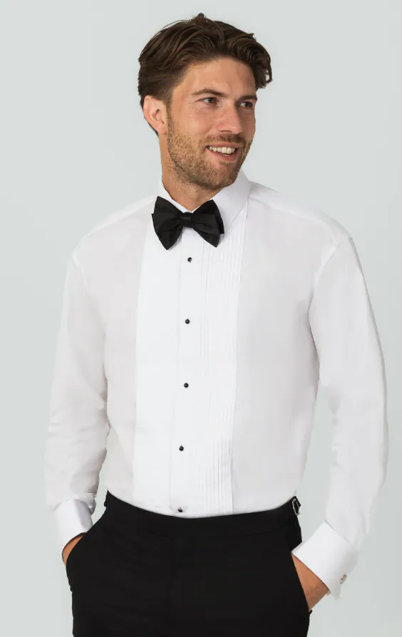 Chemise habillée, plastron plissée devant, col standard, 100% coton