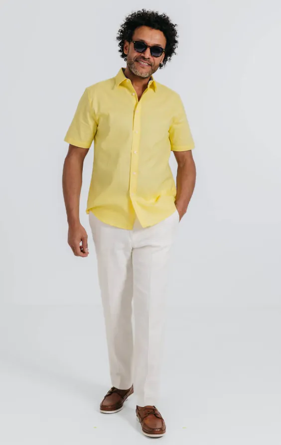 Chemise à manches courtes en lin jaune - photo 1