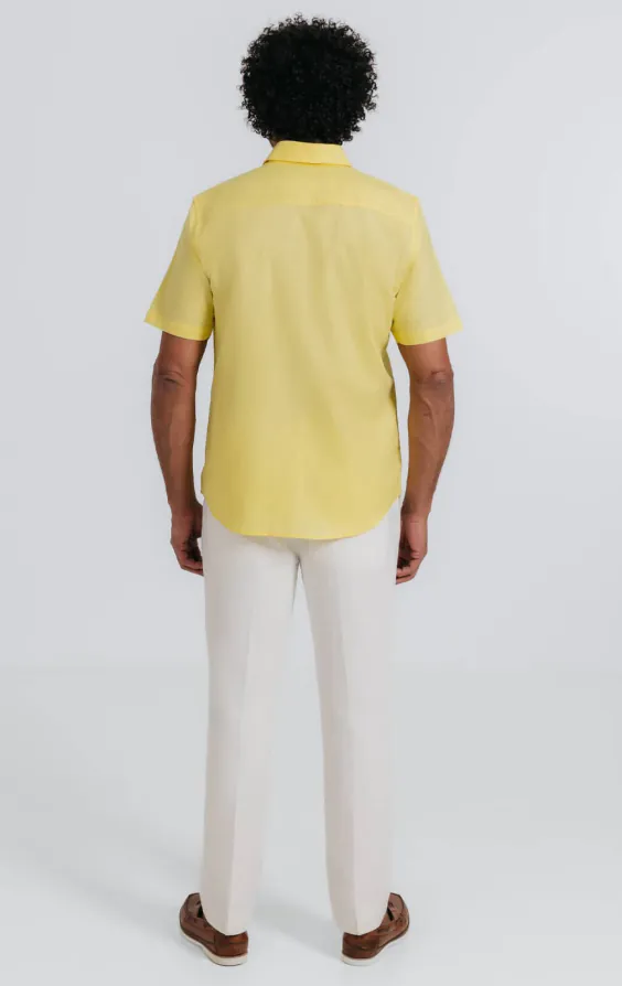 Chemise à manches courtes en lin jaune - photo 3