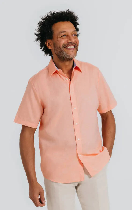 Chemise à manches courtes en lin orange