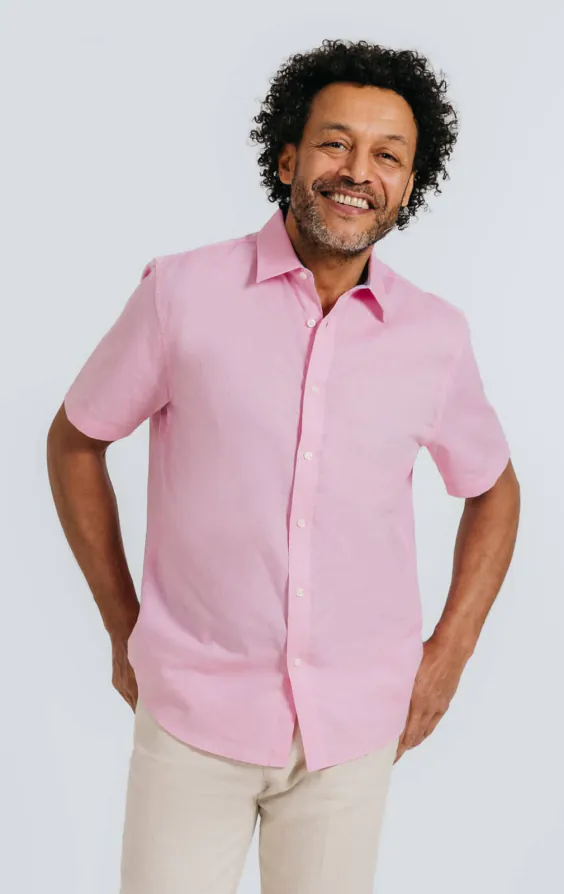 Chemise à manches courtes en lin rose