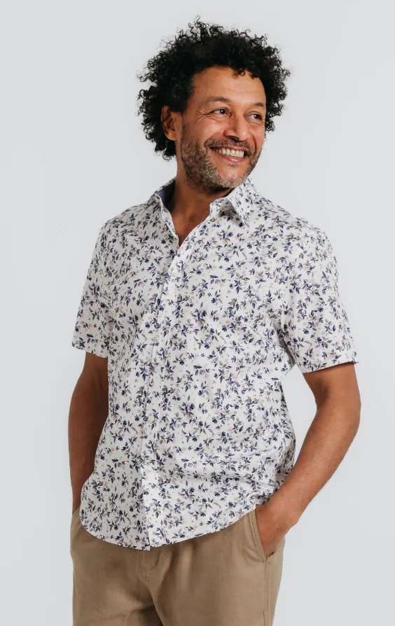 Chemise à manches courtes en coton à imprimé floral
