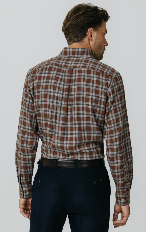 Chemise en coton brossé à carreaux rouille et gris - photo 4 Chemise en coton brossé à carreaux rouille et gris - photo 4