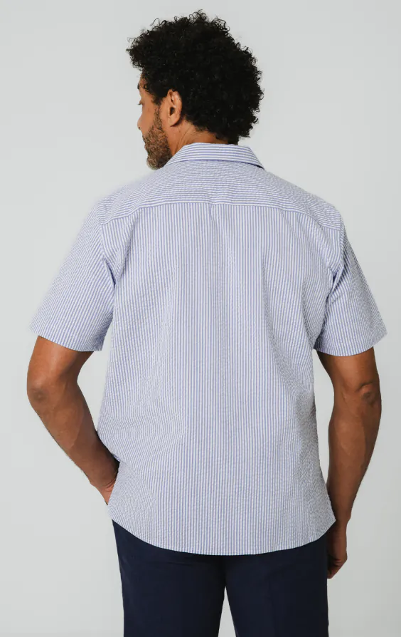 Chemise à col cubain en seersucker bleu et blanc - photo 4 Chemise à col cubain en seersucker bleu et blanc - photo 4