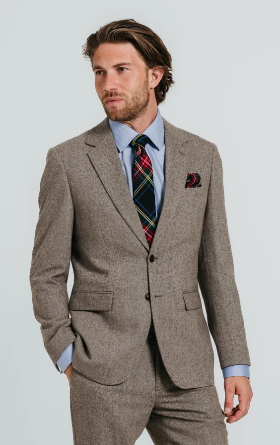 Costume tweed marron à chevrons Costume tweed marron à chevrons