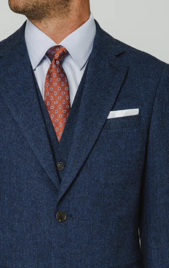 Costume 3 pièces tweed bleu à chevrons - photo 3