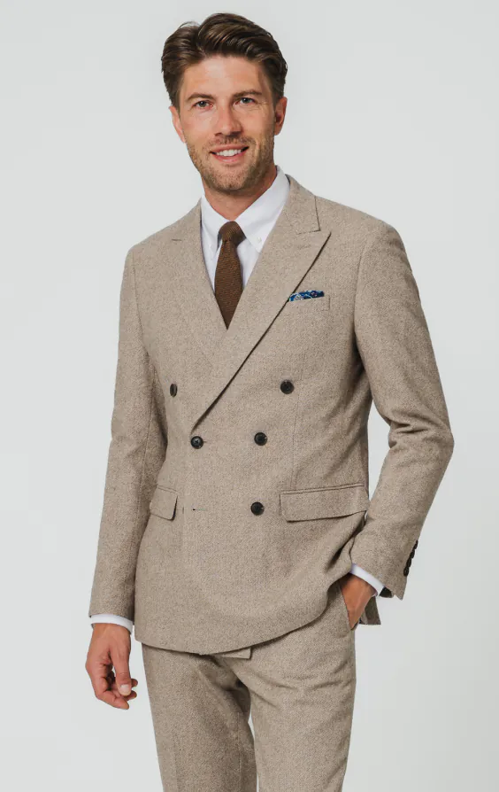 Costume en sergé tweed marron chameau