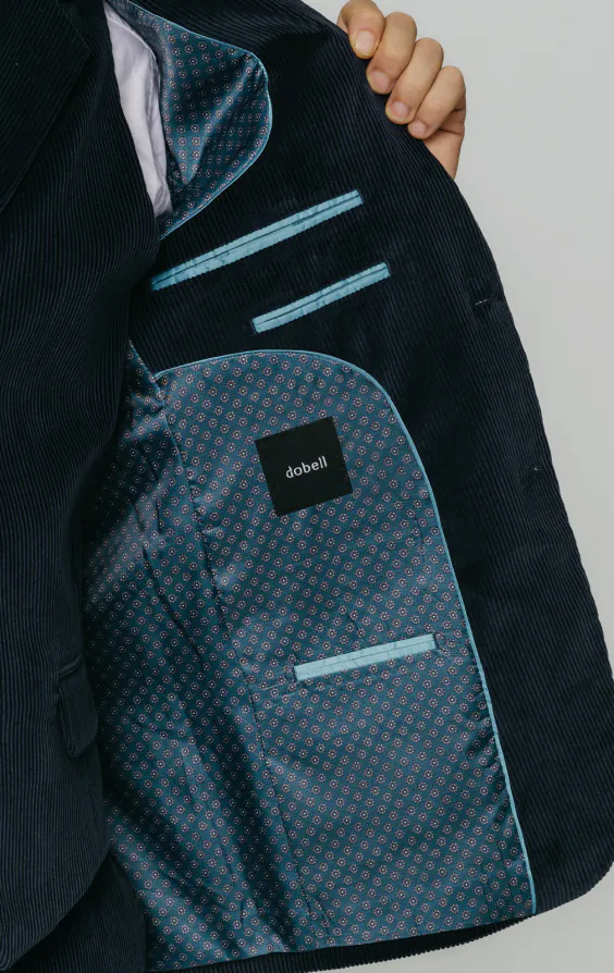 Dobell Costume Pièces en Velours Côtelé Bleu Marine Dobell