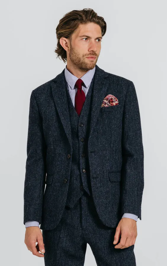 Harris Tweed Costume Bleu à Chevrons