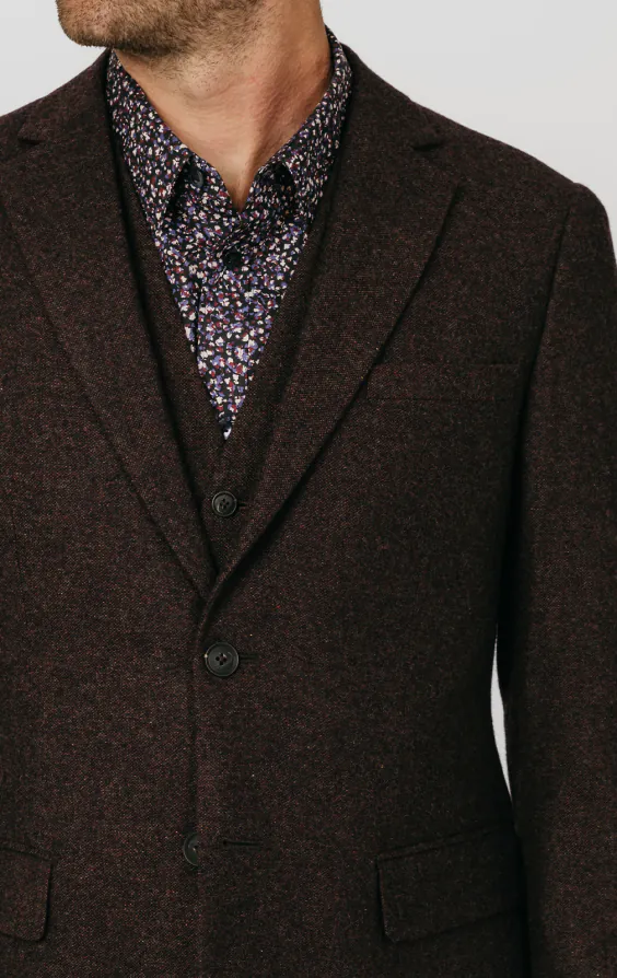Costume 3 pièces tweed Donegal bordeaux - photo 3
