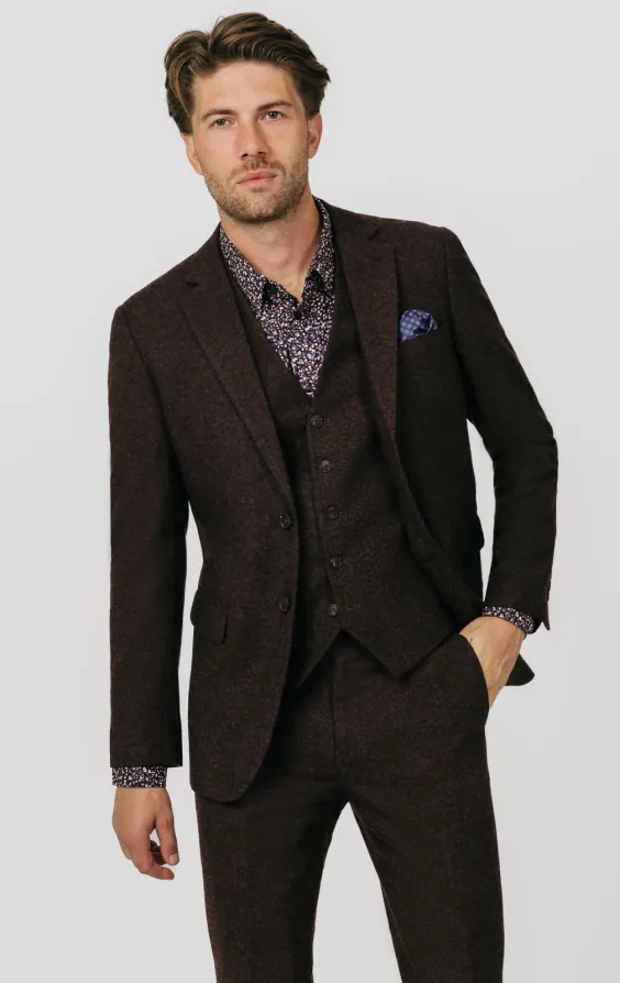 Costume 3 pièces tweed Donegal bordeaux