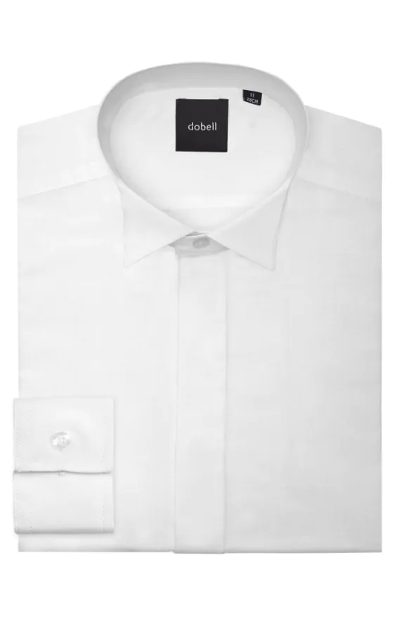 Chemise habillée unie boutonnée sous-patte, col cassé, garçon Chemise habillée unie boutonnée sous-patte, col cassé, garçon