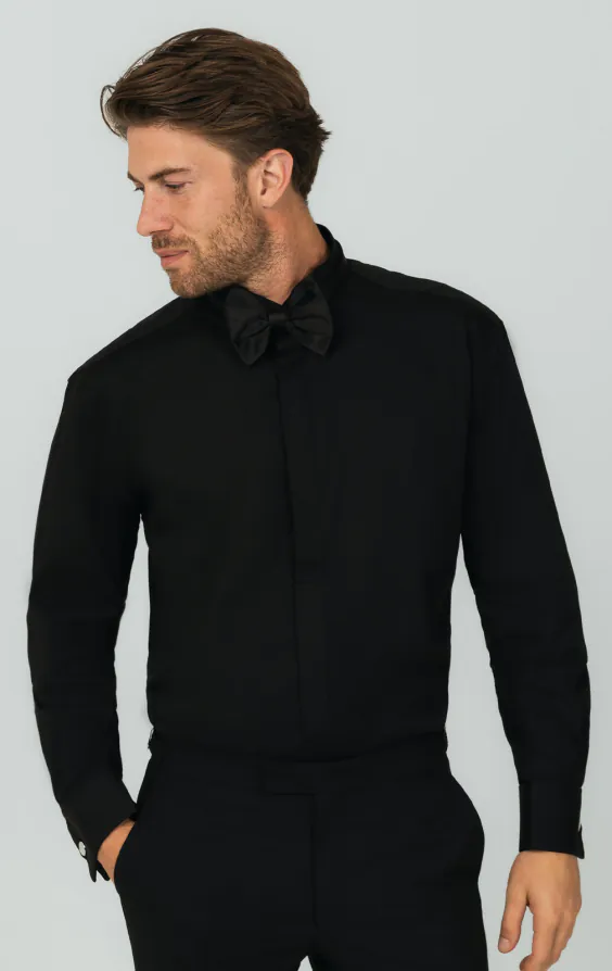 Chemise habillée unie noire, col cassé Chemise habillée unie noire, col cassé