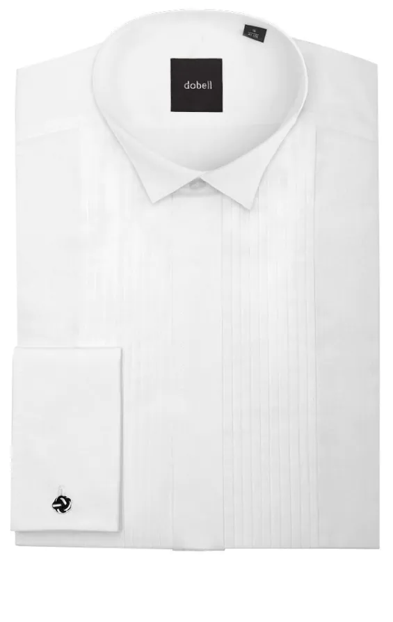 Chemise habillée, plissée devant, col cassé, 100% coton