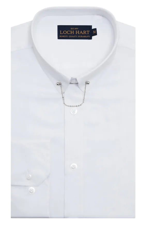 Loch Hart Chemise Habillee Blanche a Col Penny avec barre Dobell