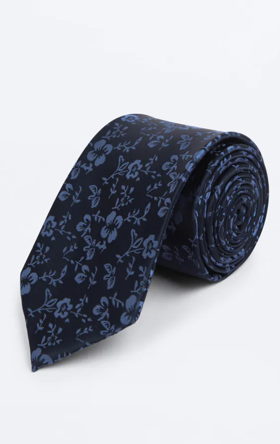 Cravate à fleurs bleu et bleu marine