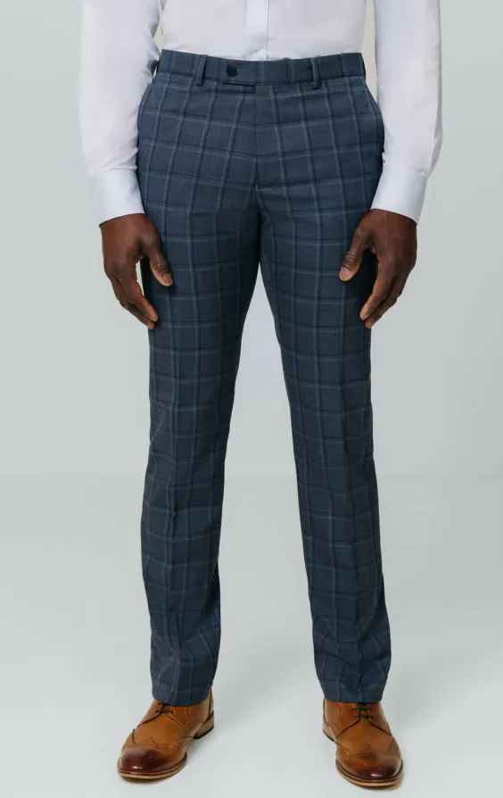 Pantalon de costume à carreaux à fenêtre bleu audacieux