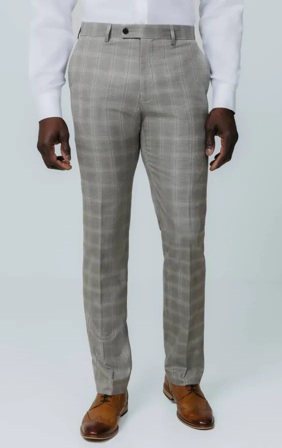 Pantalon de costume à carreaux taupe