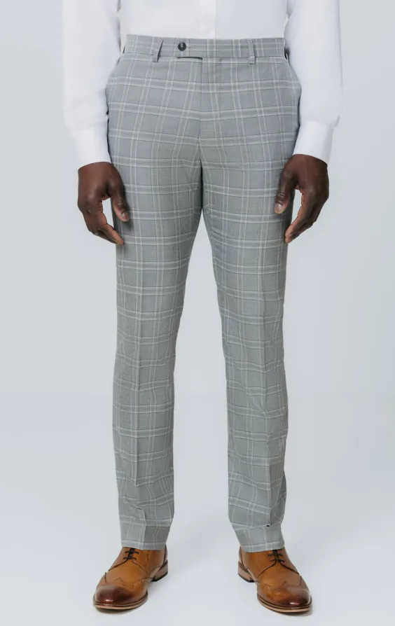 Pantalon de costume à carreaux gris et tan